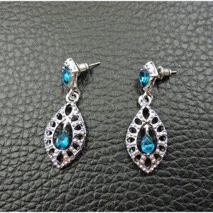 Betsey Johnson Earrings Blue Glass Dangles Silver Tone